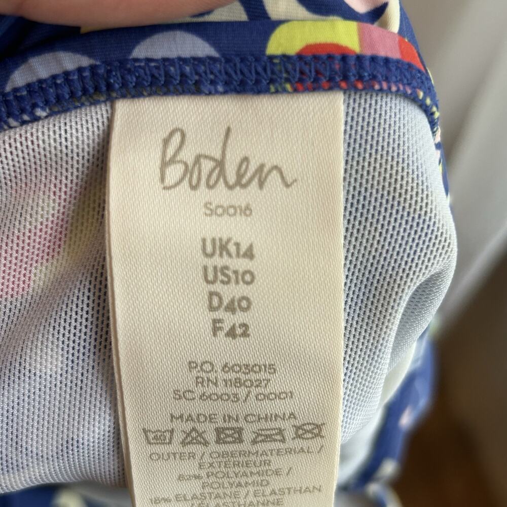 Boden One-Piece Swimsuit Size 10 Blue Floral Halter Ruched Sides - Picture 5 of 9